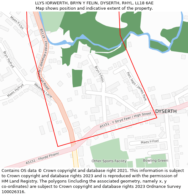 LLYS IORWERTH, BRYN Y FELIN, DYSERTH, RHYL, LL18 6AE: Location map and indicative extent of plot