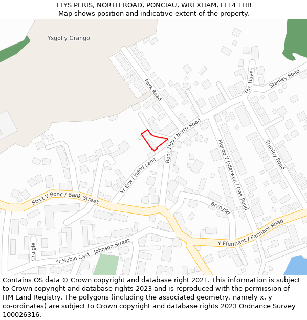 LLYS PERIS, NORTH ROAD, PONCIAU, WREXHAM, LL14 1HB: Location map and indicative extent of plot