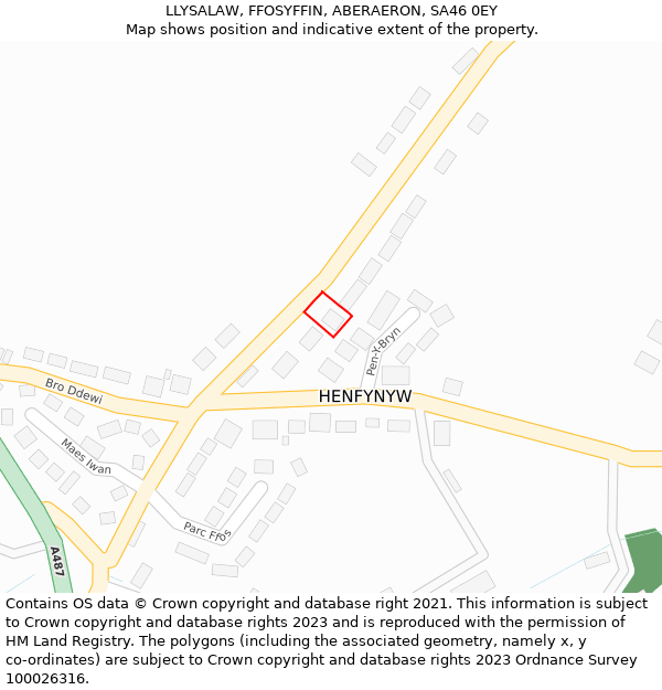 LLYSALAW, FFOSYFFIN, ABERAERON, SA46 0EY: Location map and indicative extent of plot