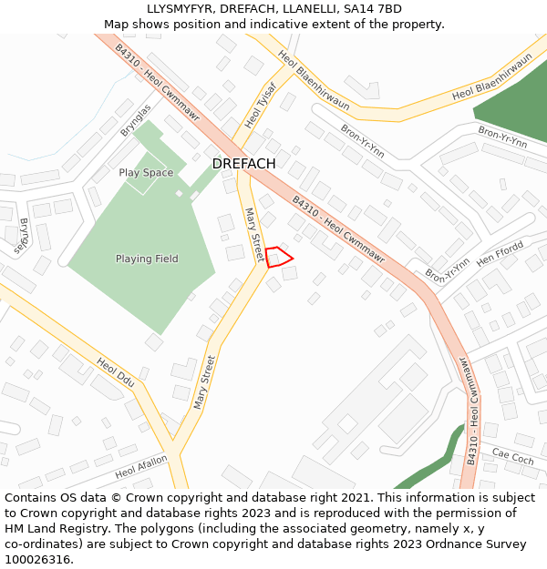 LLYSMYFYR, DREFACH, LLANELLI, SA14 7BD: Location map and indicative extent of plot