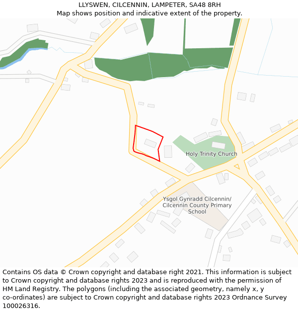 LLYSWEN, CILCENNIN, LAMPETER, SA48 8RH: Location map and indicative extent of plot