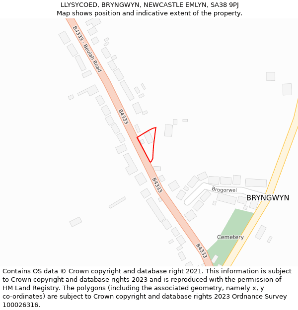 LLYSYCOED, BRYNGWYN, NEWCASTLE EMLYN, SA38 9PJ: Location map and indicative extent of plot