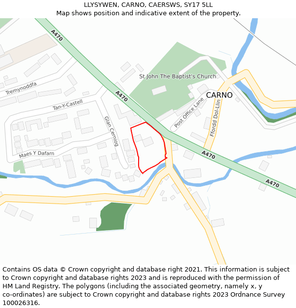 LLYSYWEN, CARNO, CAERSWS, SY17 5LL: Location map and indicative extent of plot