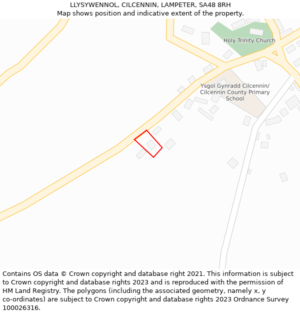 LLYSYWENNOL, CILCENNIN, LAMPETER, SA48 8RH: Location map and indicative extent of plot