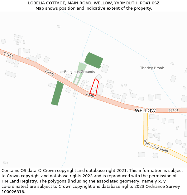 LOBELIA COTTAGE, MAIN ROAD, WELLOW, YARMOUTH, PO41 0SZ: Location map and indicative extent of plot