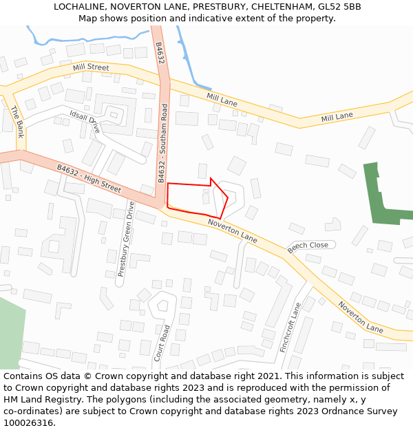 LOCHALINE, NOVERTON LANE, PRESTBURY, CHELTENHAM, GL52 5BB: Location map and indicative extent of plot