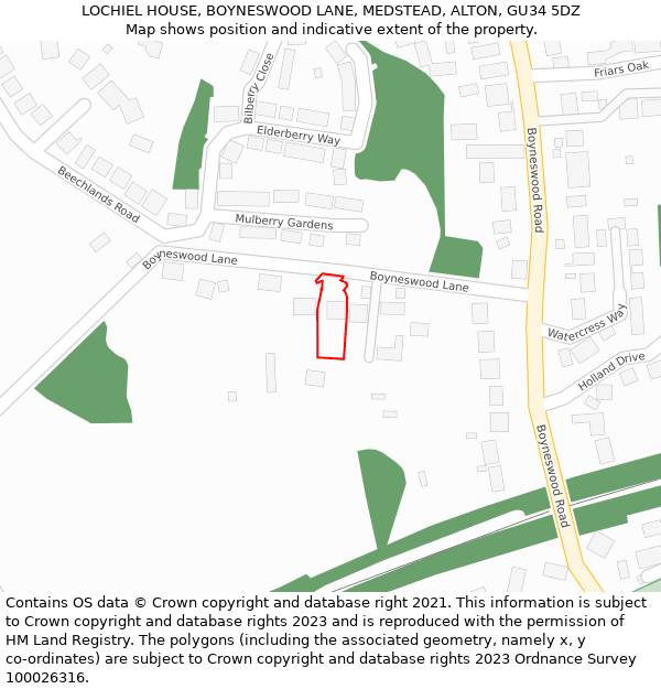 LOCHIEL HOUSE, BOYNESWOOD LANE, MEDSTEAD, ALTON, GU34 5DZ: Location map and indicative extent of plot