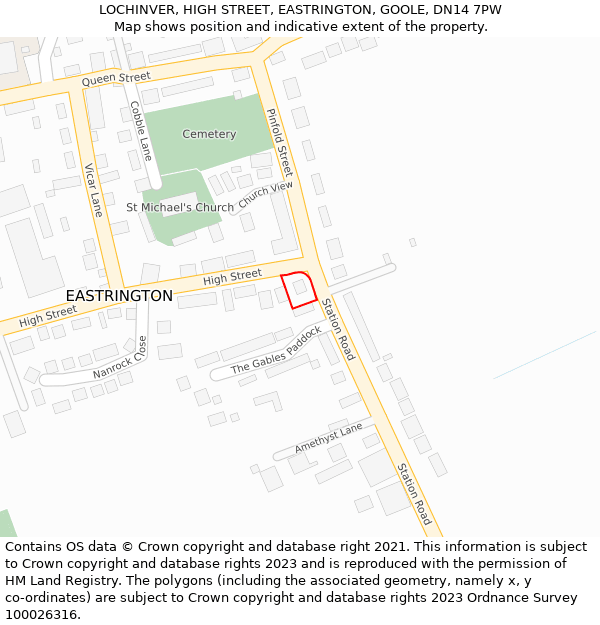 LOCHINVER, HIGH STREET, EASTRINGTON, GOOLE, DN14 7PW: Location map and indicative extent of plot