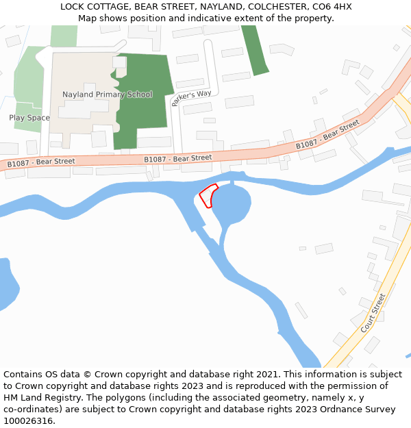 LOCK COTTAGE, BEAR STREET, NAYLAND, COLCHESTER, CO6 4HX: Location map and indicative extent of plot