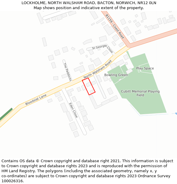 LOCKHOLME, NORTH WALSHAM ROAD, BACTON, NORWICH, NR12 0LN: Location map and indicative extent of plot