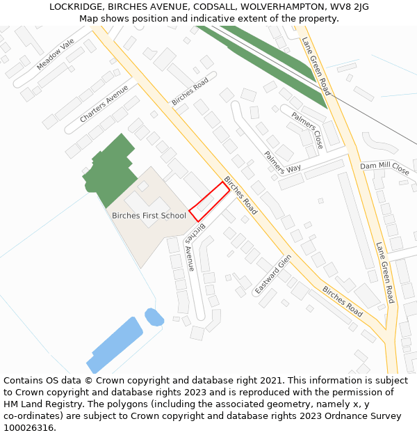 LOCKRIDGE, BIRCHES AVENUE, CODSALL, WOLVERHAMPTON, WV8 2JG: Location map and indicative extent of plot