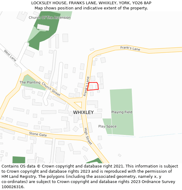 LOCKSLEY HOUSE, FRANKS LANE, WHIXLEY, YORK, YO26 8AP: Location map and indicative extent of plot