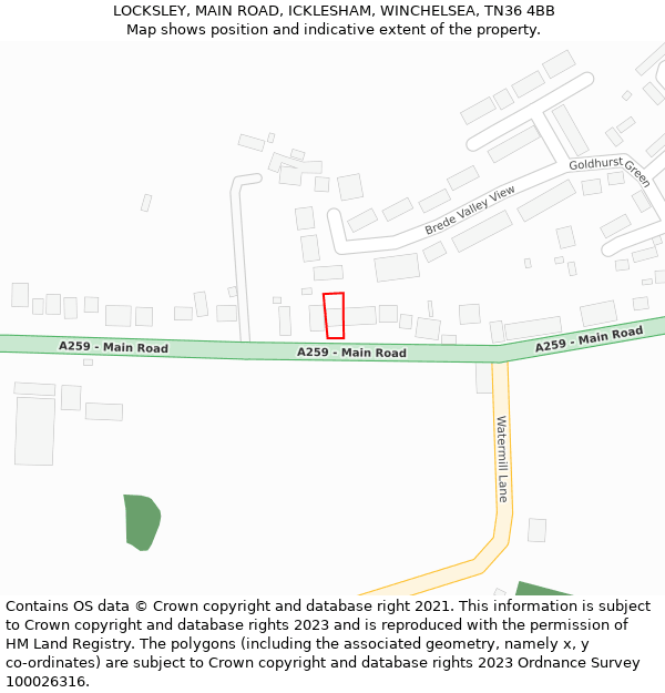 LOCKSLEY, MAIN ROAD, ICKLESHAM, WINCHELSEA, TN36 4BB: Location map and indicative extent of plot