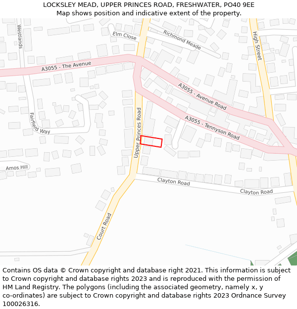 LOCKSLEY MEAD, UPPER PRINCES ROAD, FRESHWATER, PO40 9EE: Location map and indicative extent of plot