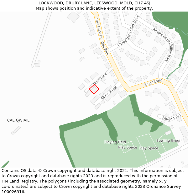 LOCKWOOD, DRURY LANE, LEESWOOD, MOLD, CH7 4SJ: Location map and indicative extent of plot