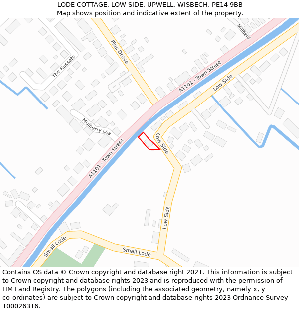 LODE COTTAGE, LOW SIDE, UPWELL, WISBECH, PE14 9BB: Location map and indicative extent of plot