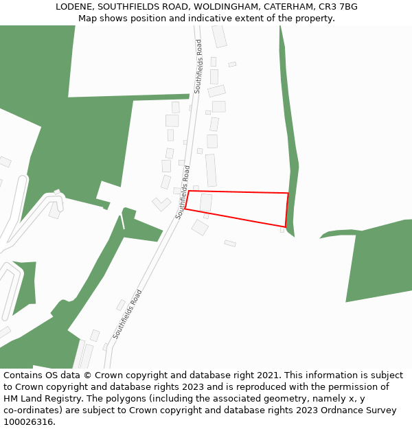 LODENE, SOUTHFIELDS ROAD, WOLDINGHAM, CATERHAM, CR3 7BG: Location map and indicative extent of plot