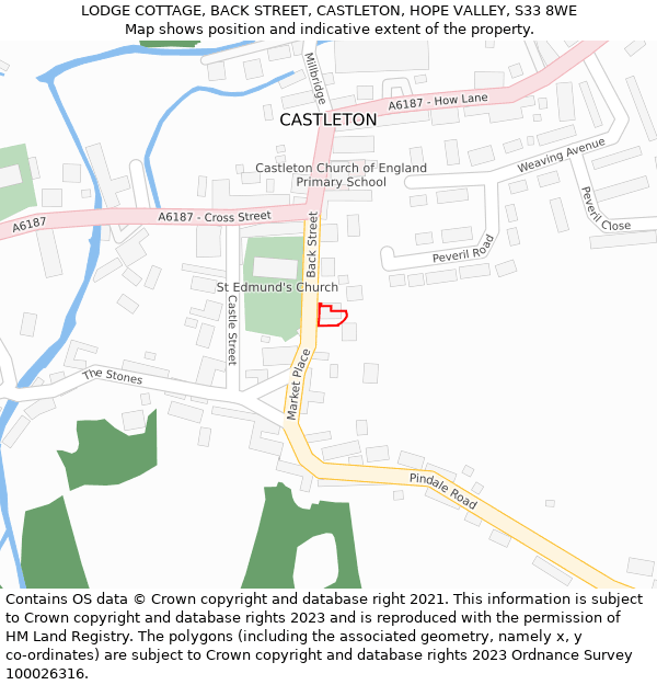 LODGE COTTAGE, BACK STREET, CASTLETON, HOPE VALLEY, S33 8WE: Location map and indicative extent of plot