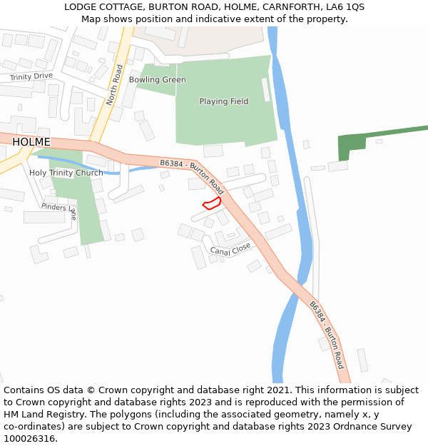 LODGE COTTAGE, BURTON ROAD, HOLME, CARNFORTH, LA6 1QS: Location map and indicative extent of plot