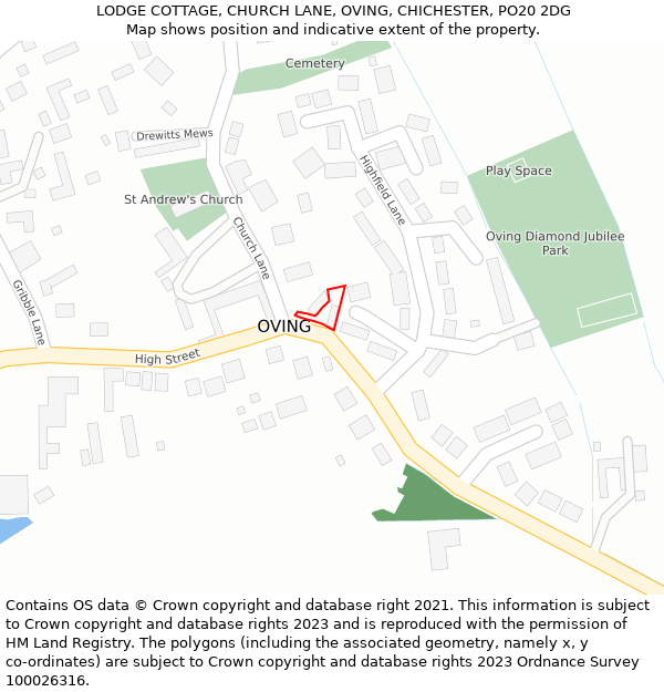 LODGE COTTAGE, CHURCH LANE, OVING, CHICHESTER, PO20 2DG: Location map and indicative extent of plot