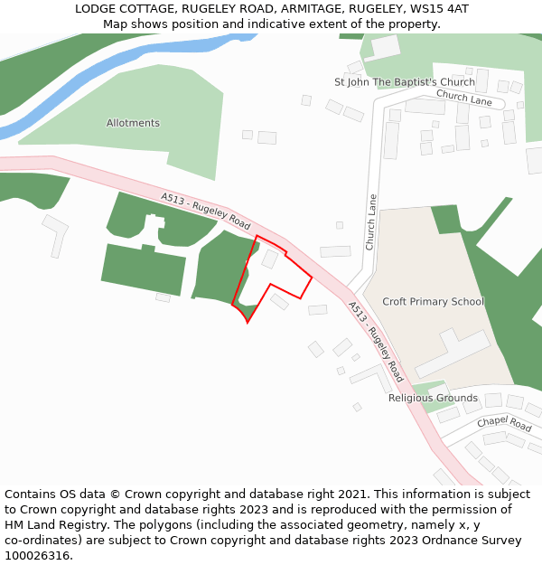 LODGE COTTAGE, RUGELEY ROAD, ARMITAGE, RUGELEY, WS15 4AT: Location map and indicative extent of plot