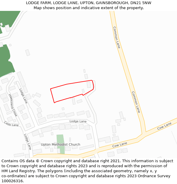 LODGE FARM, LODGE LANE, UPTON, GAINSBOROUGH, DN21 5NW: Location map and indicative extent of plot