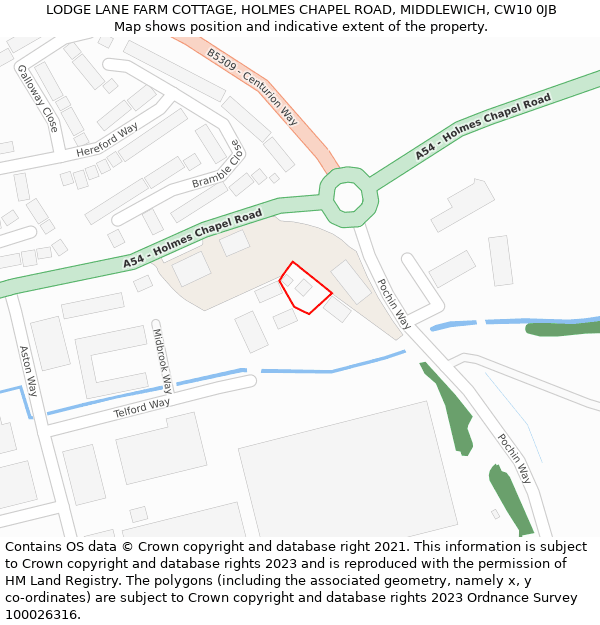 LODGE LANE FARM COTTAGE, HOLMES CHAPEL ROAD, MIDDLEWICH, CW10 0JB: Location map and indicative extent of plot