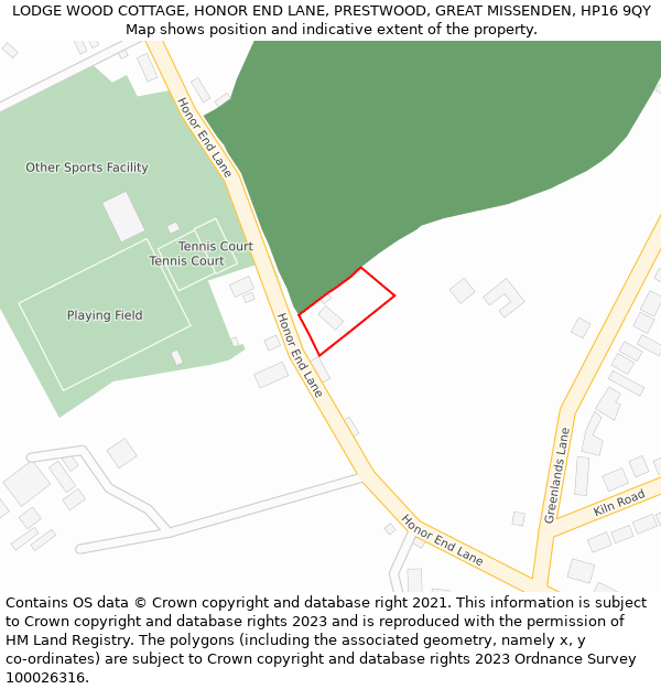 LODGE WOOD COTTAGE, HONOR END LANE, PRESTWOOD, GREAT MISSENDEN, HP16 9QY: Location map and indicative extent of plot