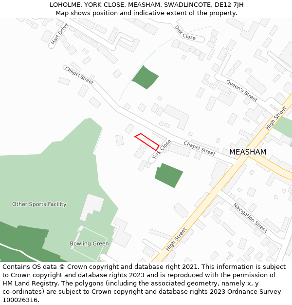 LOHOLME, YORK CLOSE, MEASHAM, SWADLINCOTE, DE12 7JH: Location map and indicative extent of plot