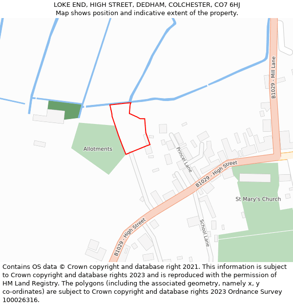 LOKE END, HIGH STREET, DEDHAM, COLCHESTER, CO7 6HJ: Location map and indicative extent of plot