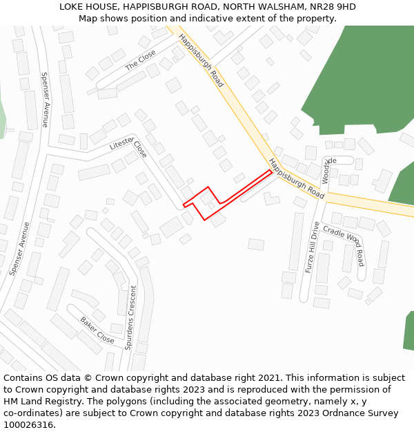 LOKE HOUSE, HAPPISBURGH ROAD, NORTH WALSHAM, NR28 9HD: Location map and indicative extent of plot