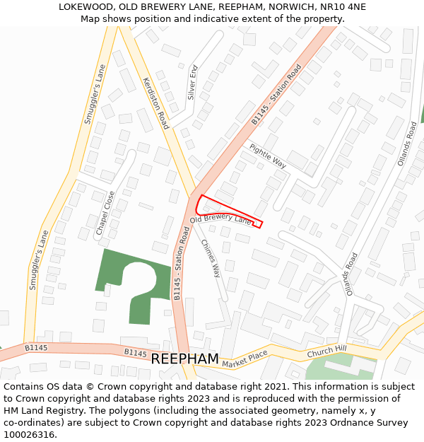 LOKEWOOD, OLD BREWERY LANE, REEPHAM, NORWICH, NR10 4NE: Location map and indicative extent of plot