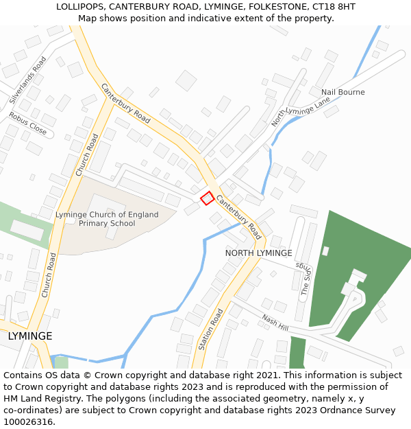 LOLLIPOPS, CANTERBURY ROAD, LYMINGE, FOLKESTONE, CT18 8HT: Location map and indicative extent of plot