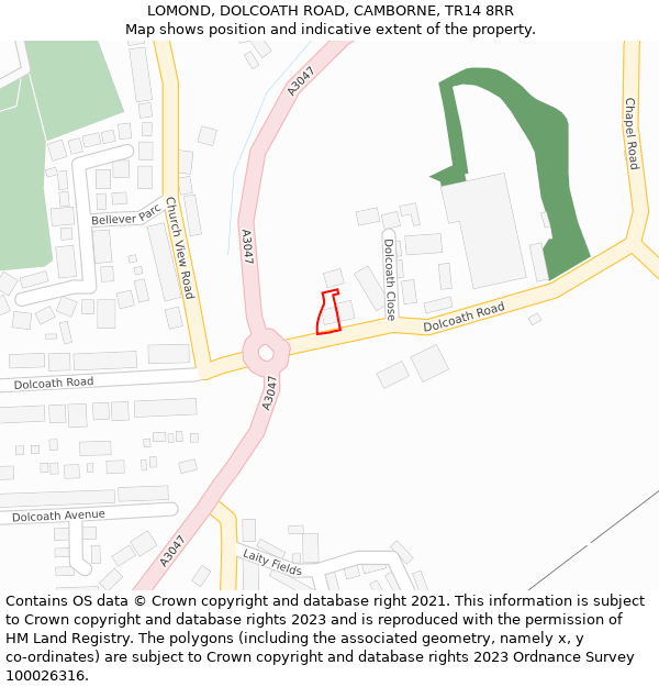 LOMOND, DOLCOATH ROAD, CAMBORNE, TR14 8RR: Location map and indicative extent of plot