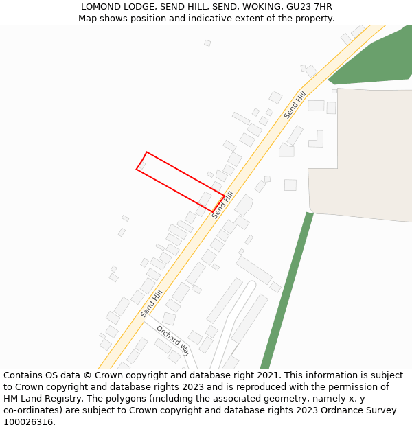 LOMOND LODGE, SEND HILL, SEND, WOKING, GU23 7HR: Location map and indicative extent of plot