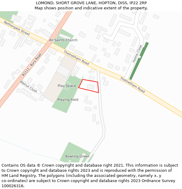 LOMOND, SHORT GROVE LANE, HOPTON, DISS, IP22 2RP: Location map and indicative extent of plot