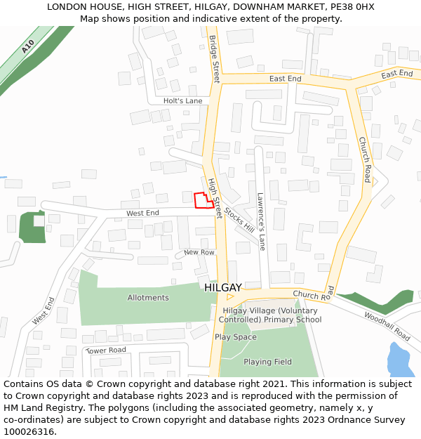 LONDON HOUSE, HIGH STREET, HILGAY, DOWNHAM MARKET, PE38 0HX: Location map and indicative extent of plot