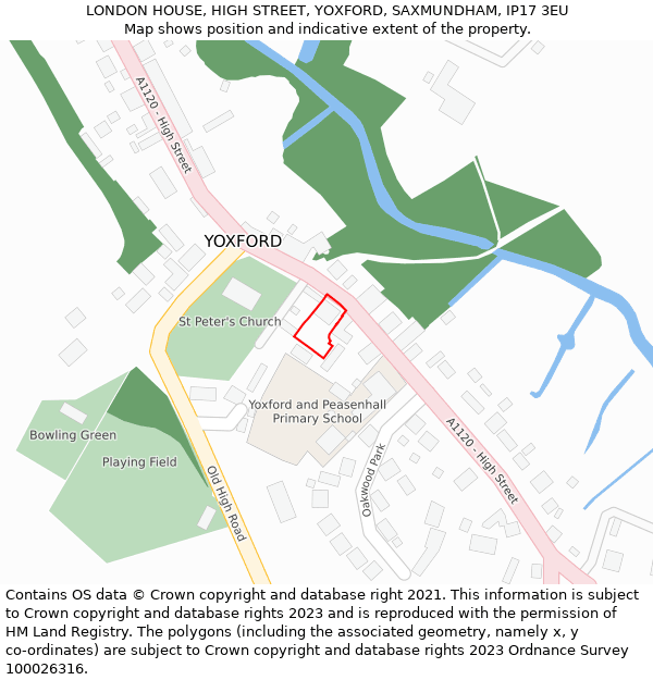 LONDON HOUSE, HIGH STREET, YOXFORD, SAXMUNDHAM, IP17 3EU: Location map and indicative extent of plot