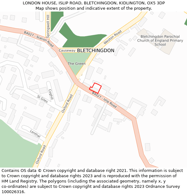 LONDON HOUSE, ISLIP ROAD, BLETCHINGDON, KIDLINGTON, OX5 3DP: Location map and indicative extent of plot