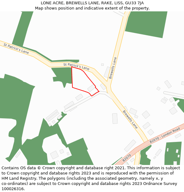 LONE ACRE, BREWELLS LANE, RAKE, LISS, GU33 7JA: Location map and indicative extent of plot