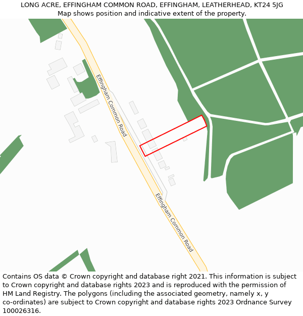 LONG ACRE, EFFINGHAM COMMON ROAD, EFFINGHAM, LEATHERHEAD, KT24 5JG: Location map and indicative extent of plot