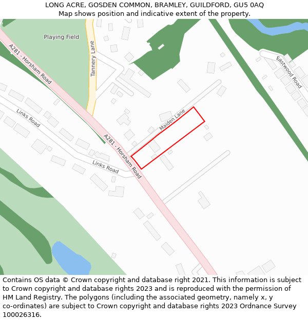 LONG ACRE, GOSDEN COMMON, BRAMLEY, GUILDFORD, GU5 0AQ: Location map and indicative extent of plot