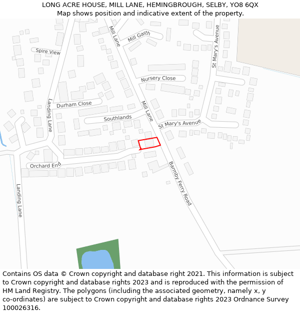 LONG ACRE HOUSE, MILL LANE, HEMINGBROUGH, SELBY, YO8 6QX: Location map and indicative extent of plot