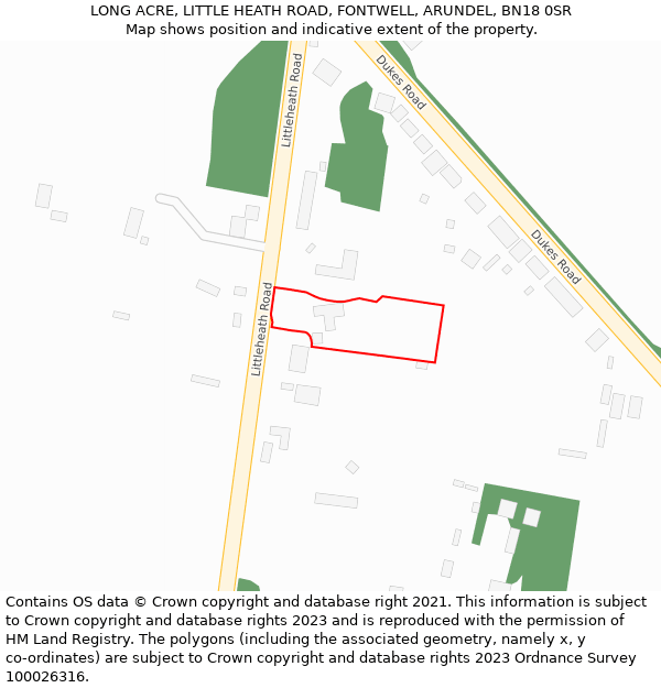 LONG ACRE, LITTLE HEATH ROAD, FONTWELL, ARUNDEL, BN18 0SR: Location map and indicative extent of plot