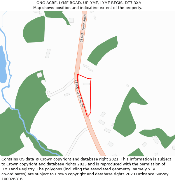 LONG ACRE, LYME ROAD, UPLYME, LYME REGIS, DT7 3XA: Location map and indicative extent of plot