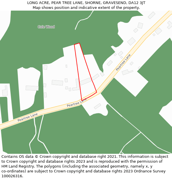 LONG ACRE, PEAR TREE LANE, SHORNE, GRAVESEND, DA12 3JT: Location map and indicative extent of plot