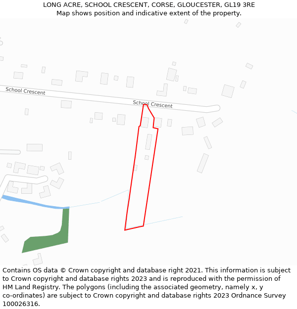 LONG ACRE, SCHOOL CRESCENT, CORSE, GLOUCESTER, GL19 3RE: Location map and indicative extent of plot