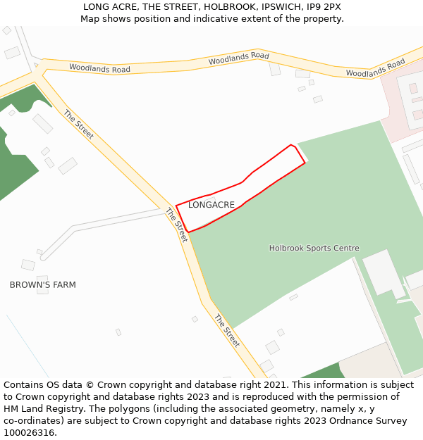 LONG ACRE, THE STREET, HOLBROOK, IPSWICH, IP9 2PX: Location map and indicative extent of plot