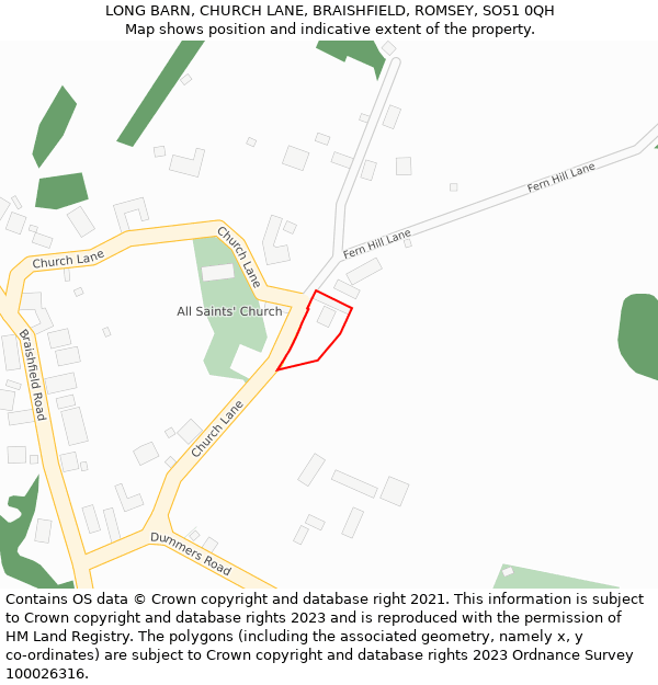 LONG BARN, CHURCH LANE, BRAISHFIELD, ROMSEY, SO51 0QH: Location map and indicative extent of plot