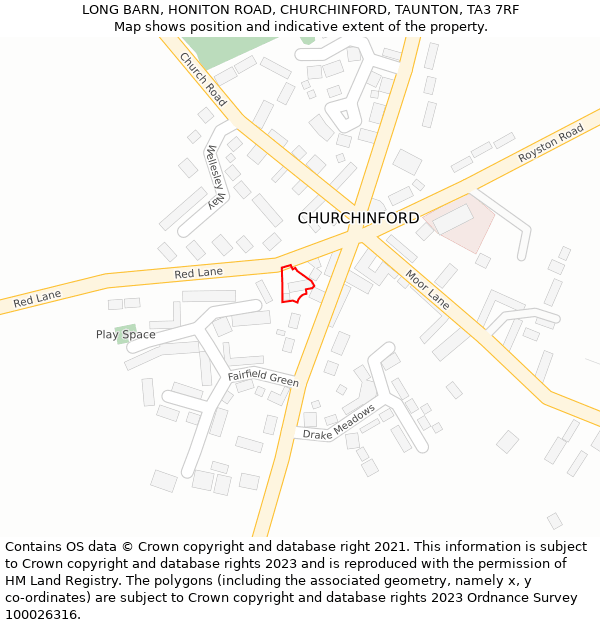 LONG BARN, HONITON ROAD, CHURCHINFORD, TAUNTON, TA3 7RF: Location map and indicative extent of plot